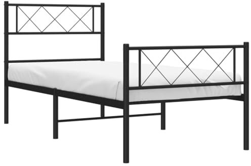 vidaXL Bettgestell mit Kopf- und Fußteil Metall Schwarz 90x190 cm