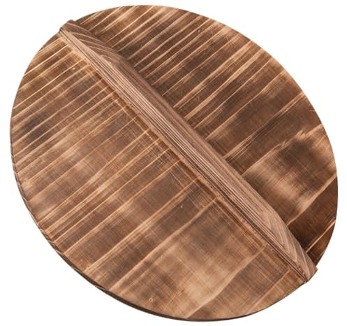 BESTonZON Thick Solid Wood Lid for Pans Large Wok Lid Rustic Gu Pot Cover Wooden Anti-splash Cover