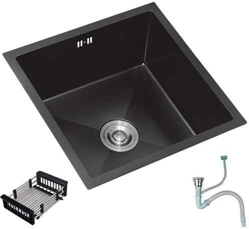 Cuisines Évier en Acier Inoxydable Noir Vasque Encastrée sous Plan De Cuisine Faire La Vaisselle Évier Mini Évier Simple De Petite Taille Lavabo À Vaisselle Bain (Color : Noir, S : 55 * 40cm)