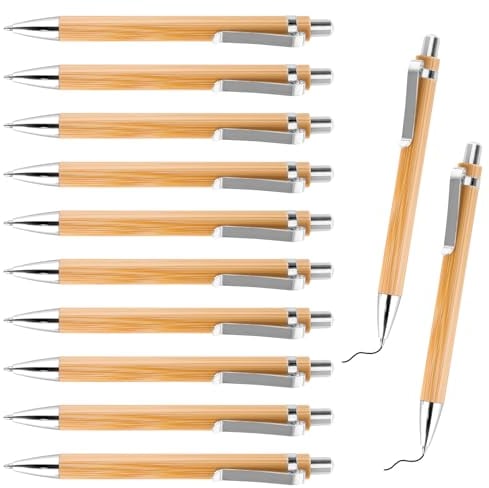 RUCUDIM Kugelschreiber 12 Pcs Kugelschreiber Hochwertig Ergonomischer Bambus Kugelschreiber, Holz Kugelschreiber für Schreiben Journaling Schule Bürobedarf Abschlussgeschenk