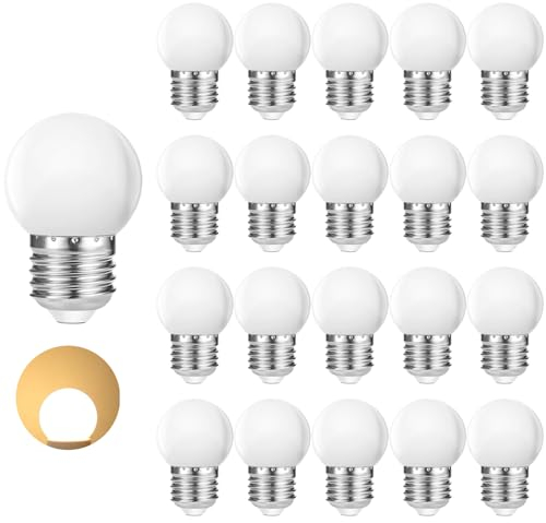 Suncan 20 Stück 3W E27 G45 LED lampe für Lichterkette, LED Warmweiß 3000K, Matt Kunststoff Cover, G45 Globus Glühlampen,LED E27 Innen und Aussenbereich,Nicht Dimmbar