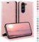 HUOUH für Samsung Galaxy S23 Hülle mit RFID Schutzhülle aus Lederhülle Handyhülle,360 Grad Schutz Case,Kartenfach Leder ständer Handy hülle für Samsung S23 Klapphülle Wallet Cover Roségold
