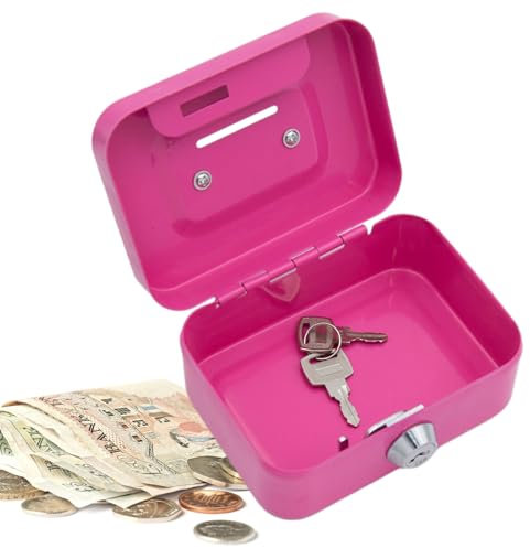 Generic Metal Lockable Small Mini Money Box Safety Storage Pink Tin With 2 Keys - Perfect Secure Loose Change Bank