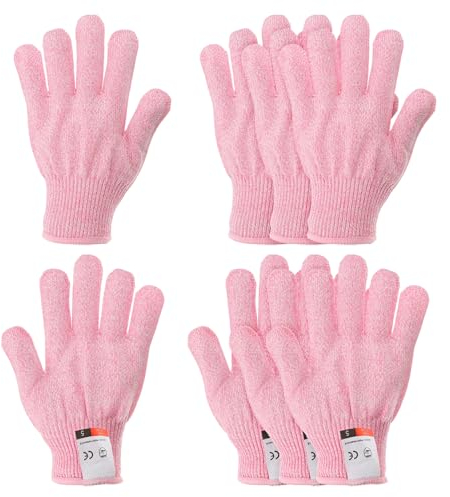 PATIKIL Cut Resistant Gloves, 4 Pair Level 5 Protection Anti Cutting Gloves for Kitchen Wood Carving Working, Medium, Pink