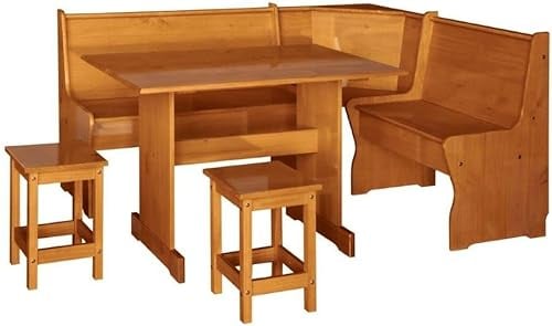 MOBLIT.Conjunto Rinconero para Cocina o Salon con Mesa y taburetes, Madera Pino Maciza, Color Miel Parte Corta Total largo132, Parte Larga Total 172, Altura 86 (Bancos Intercambiables) Mesa 70x110x75