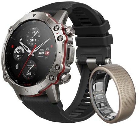 Amazfit Falcon Smartwatch, Titangehäuse, Multisport-Offline-Karten Unterstützung, 14 Tage Akkulaufzeit, Dualband und 6 Satellitenortung, Krafttraining, 200 m wasserdicht und Helio-Ring Größe 10