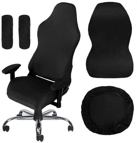 Moorle Gaming Chair Covers, Gaming Chair Covers Stretch 4 Piece, Black Computer Chairs Cover with Armrest and Back Cover for Game Computer Office Chairs