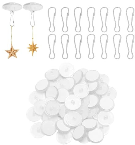 aghoer 50 Stück Deckenhaken Transparent, 3cm Transparente Selbstklebende Deckenhaken Selbstklebender Haken und 50 Stück Fahnenmast Clip kein Bohren mit Öse MAX 2kg, Transparente Klebehaken Decke