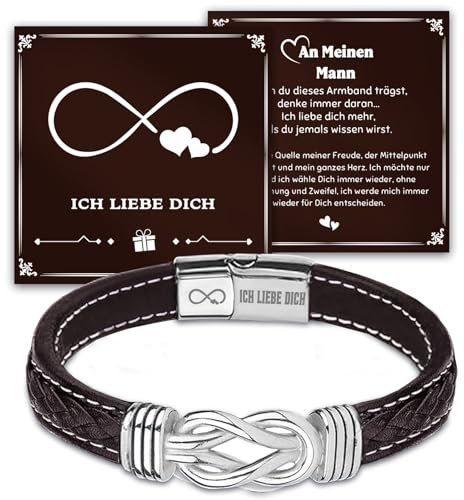 BOYATONG Männertag Geschenke, Ich Liebe Dich Geschenke für Männer Geburtstag, Herren Lederarmband Herrentagsgeschenke Mann, Jahrestag Geschenk für Ihn, Geschenk Ehemann Geburtstag