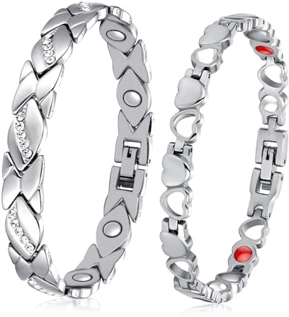 LOCCY Magnetarmband Damen, 2 Stück Frauen Magnet Armband Herz Magnetisches Armband mit Ultrastarke Magnete Geschenk für Geburtstage, Weihnachten, Valentinstag, Jahrestag (Silber Set 1)