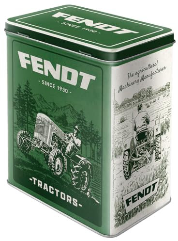 Nostalgic-Art Retro Vorratsdose L, 3 l, Fendt – Green Fields – Geschenk-Idee für Traktor-Fans, Original Lizenzprodukt (OLP), Große Kaffee-Dose aus Blech, Werkstatt-Deko im Vintage Design