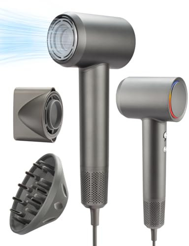 Nudwis Haartrockner mit Diffusor, 130000 RPM High Speed Haartrockner, Professionelle Föhn mit 500 Millionen Negative Ionic, 4 Temperaturen / 2 Geschwindigkeiten für Zuhause und unterwegs