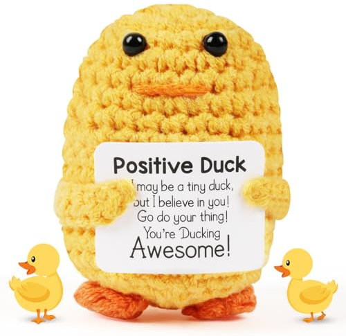 Vicloon Muñeco de Punto Creativo, Original y Divertido Punto Pato Amarillo Juguetes con Tarjeta Positiva, Hecho a Mano Muñeco de Humor y Motivación, Regalo para cumpleaños, Decoración de Fiestas.