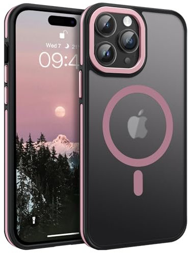 GUAGUA Cover Magnetico per iPhone 14 Pro, Custodia iPhone 14 Pro Compatibile con MagSafe, Opoco Protettivo Case per Signore Sottile Anti-Graffio Glassato Traslucido Antiurto 6,1 Pollici, Rosa