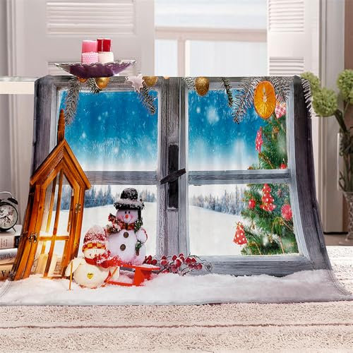 Surwin Weihnachten Decke,Weihnachten Decke Flauschig Weihnachten Blanket Süße Kuscheldecke Herbst Weihnachten Aesthetic Decke Weihnachtsschaufenster Kuscheldecke (130x150cm,Holzhaus)