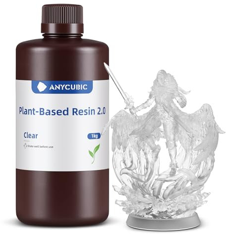 ANYCUBIC Plant Based Resin 2.0, Geruchsarmer 3D Drucker Resin, Verbesserte Zähigkeit, Biegefestigkeit, Nicht leicht zu brechen, UV Photopolymerharz für für 405-nm-LCD-3D-Drucker, Transluzent 1000g