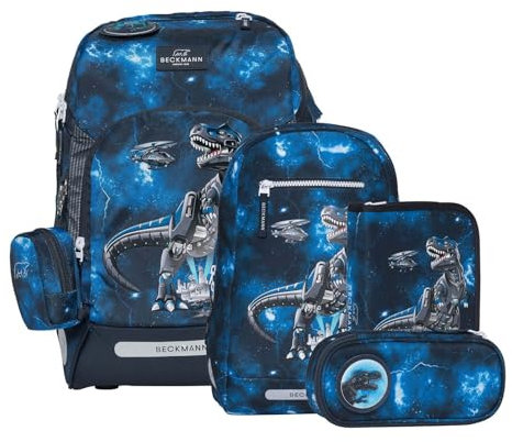Beckmann, Schulranzen-Set Active Air FLX Tech Rex, 6-teilig, Grundschule, inkl. Regenüberzug, 20-25L, Black