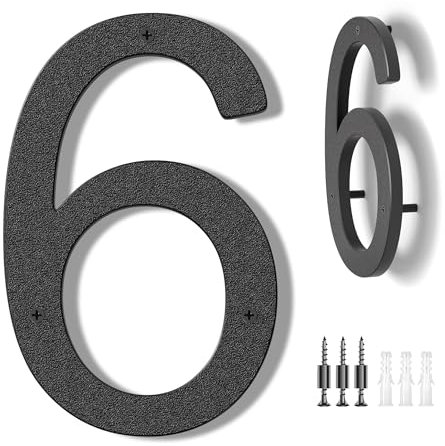 House Numbers Large Door Number 10 inch/25 cm - Modern House Numbers Black Plastic Exterior Front Door Numbers 6