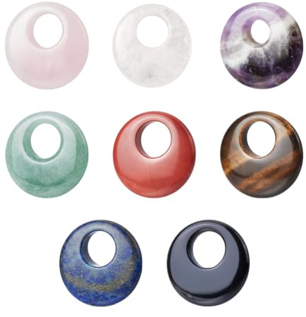 nbeads 8 Stück 8 Stile Naturstein Perlen Anhänger, 3cm Natürliche Donut Edelstein Anhänger Exzentrische Loch Ring Form Stein Bead Charms für Schmuckherstellung Halskette Schlüssel, Loch: 1.2cm