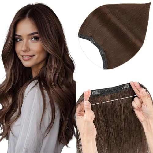Elailite Hair Extension Real Human Hair One Piece Invisible Secret Wire Clip Headband Extension Straight - #04 Medium Brown - 12 Inch (55 g)