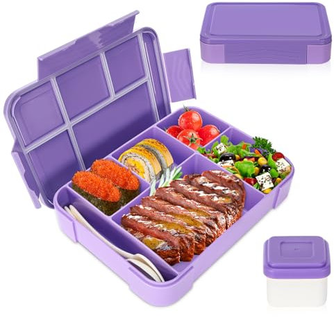 Sprifityy Brotdose Kinder mit Fächern,1330 ml auslaufsichere Lunchbox, geeignet für Schule,Picknick,Reise-Lunchbox,geeignet für Erwachsene, Mädchen & Jungen, mikrowellen-/spülmaschinenfest (Lila)