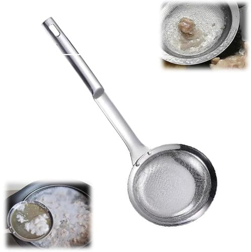 Colino a maglie fini in acciaio inossidabile, colino a maglie fini in acciaio inossidabile, cucchiaio, colino a maglie extra fini con manico per filtro dell'olio, schiuma di grasso e schiuma (Grande)