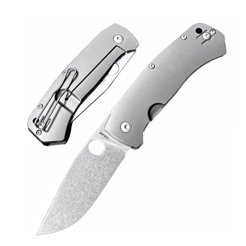 Klappmesser 7.8 Taschenmesser Prämie Aus Edelstahl D2 & Titan, Outdoor Survival Messer Camper Jagdmesser Robust Tanto, Scharfes Einhandmesser mit Liner Lock, Klein EDC Messer mit Taschenclip, 60HRC