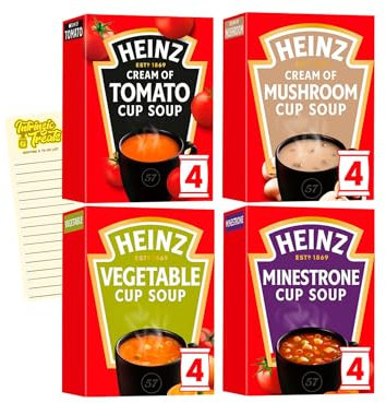 Cup Soup Vegetarian Bundle with Cup Soup Tomato, Mushroom, Vegetable and Minestrone with Intrinsic Treats Shopping List Card (4 Sachets of Each Flavour - Total of 16 Sachets)
