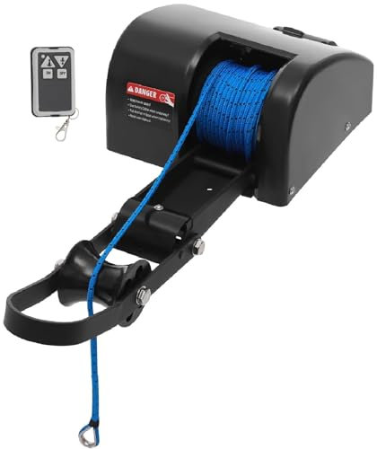 MIDUOLAI Guindeau éLectrique, Guindeau Marin 12 V 15 Kg, Treuil Robuste pour Bateau, avec TéLéCommande Et CâBle en Nylon De 30 M, pour Bateaux De PêChe Et Hors-Bord,A