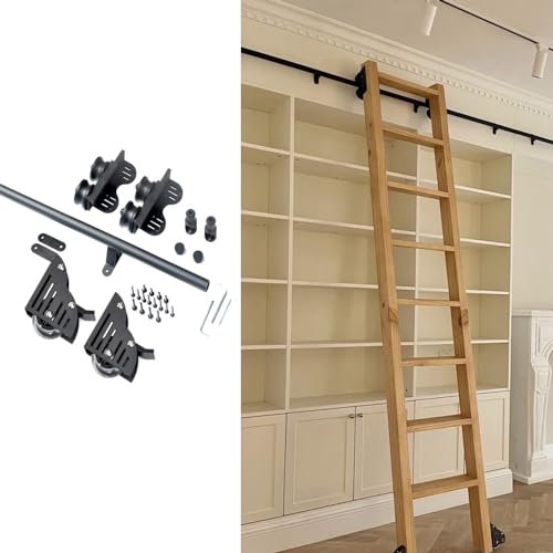 QHLMLL Kit de Escalera retráctil con Ruedas para Biblioteca de 90 a 80 cm (sin Escalera), Kit de herrajes para Escalera Deslizante de Pared con Rodillo Horizontal Tipo polea, diseño Estable y funci