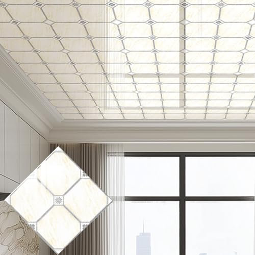 Deckenpaneele deckenplatten Selbstklebende Gitter-Deckenplatten Für Selbermachen, 30 X 30 Cm – Wasserdichte PVC-Platten, Spritzwassergeschützt/schmutzabweisend, Für Küche/Bad/Wohnbereich/Gewerbe(95 pc