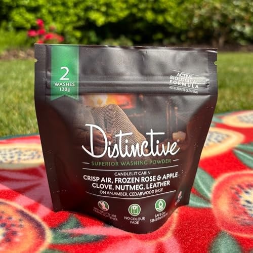 Distinctive Biological Washing Powder | Luxury Eco Detergent | 2 Wash Travel/Trial Pack – Candlelit Cabin Fine Fragrance. For Machine & Handwashing