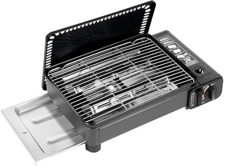 Barbecue à charbon de bois portable pliable - Kit de barbecue de camping portable - Brûleur à gaz portable avec mallette - Réchaud à gaz butane