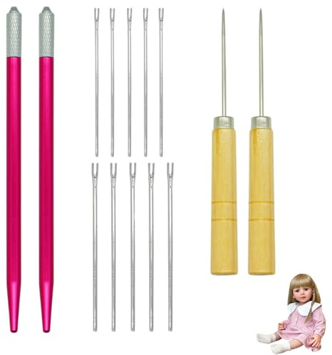 Doll Hair Rerooting Tool, Knitting Needles with Holders & Wood Awls, Doll Parts for DIY #