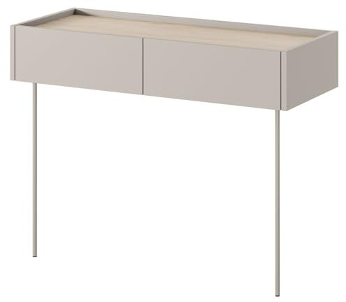 Lomadox Schminktisch Sekretär Konsole mit 100 cm Breite in Kaschmir und Eiche, mit 2 Schubladen, modern, grifflos, Softclose