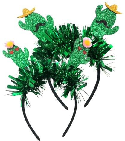 Gogogmee 2 Stück Kreativer Kaktus Haarreifen mit Blumenmuster Angenehmer Haarkopfschmuck für Frauen Paar Haarband für Party Cosplay und Festlichkeiten Grün
