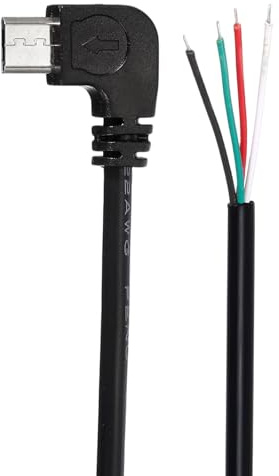 QUARKZMAN 2 Stück 28AWG Micro USB Stecker Kabel, 30cm Länge x 3.60mm Außendurchmesser Rechtwinkliger Stecker auf 4-polig Blankem Draht PVC Adapterkabel 12V 3A Stromkabel, Schwarz
