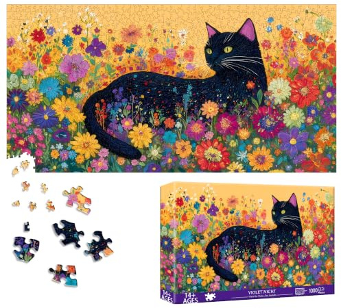 Bimkole Blühende Katze Puzzle 1000 Teile, Blume Puzzle 1000 Teile Erwachsene für Erwachsene und Kinder ab 14 Jahren – Unterhaltsames Und Anspruchsvolles Familienpuzzle, Tolle Geschenkidee