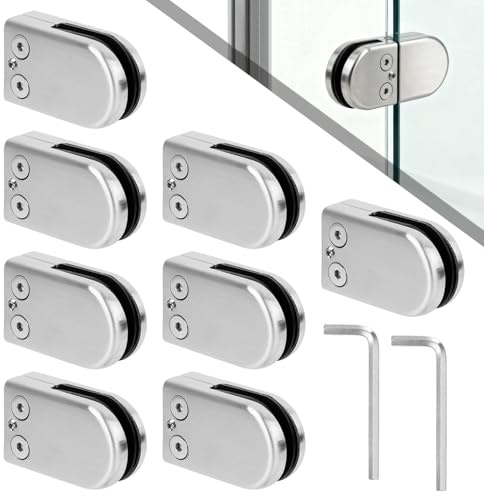 8 Stk Glashalter Edelstahl 8mm-10mm,Glasklemme Edelstahl Glasklemmen, Glasplattenhalter Glasregal Halterung, Glasscheiben Halterungen, Einstellbare Glas Halterung für Pfosten Treppengeländer Balkon