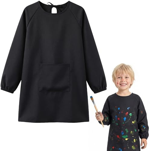 Smlper Malkittel Schule 1. Klasse,Malschürze Kinder Schule ab 6 Jahre,Malkittel Kinder 7-12 Jahre Mädchen Junge,Tuschkittel Wasserdicht Bastelschürze mit Taschen,für Kunst Malerei Basteln Malen Kochen