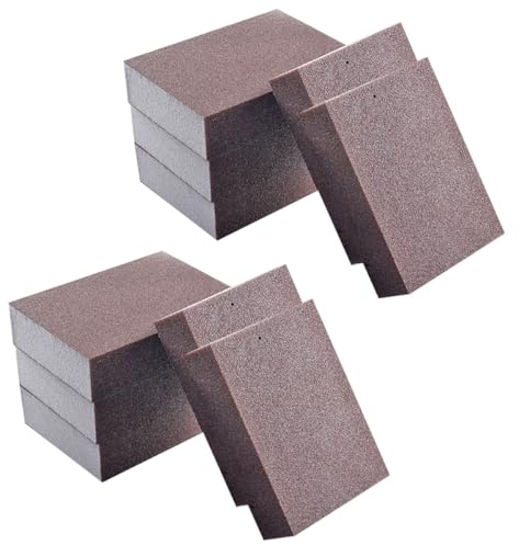 DOITOOL 10pcs Emery Sponges for Pot and Cutting Board Cleaning, Brown Heavy Duty Rust Removal Sponge with High Efficiency Oil Removal for Household Cleaning