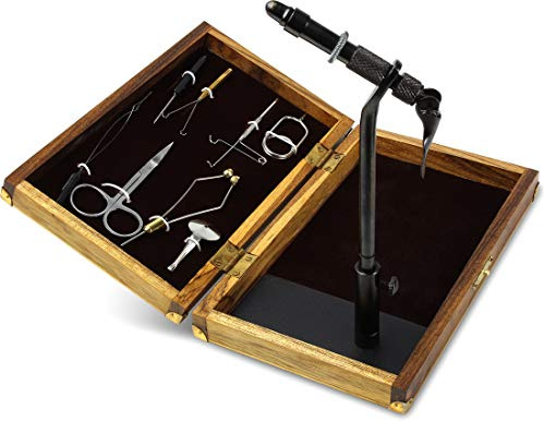 Set de atar con moscas en una caja de madera noble con 8 herramientas para fabricar tus propias moscas