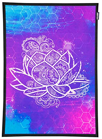 PSYWORK Schwarzlicht Stoffposter Neon | Lotus Spirit | 0,5 x 0,7m | UV-aktiv | fluoreszierend | Wandbehang Stoffbanner Poster Wandbild Kunstdruck Dekobild Dekoration Wandteppich