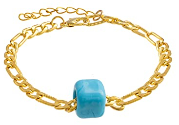 Remi Bijou Armband Armkette Gold Farbe 'Nostalgie' Nazar Boncuk Türkisches Auge in Würfelform Blauer Stein
