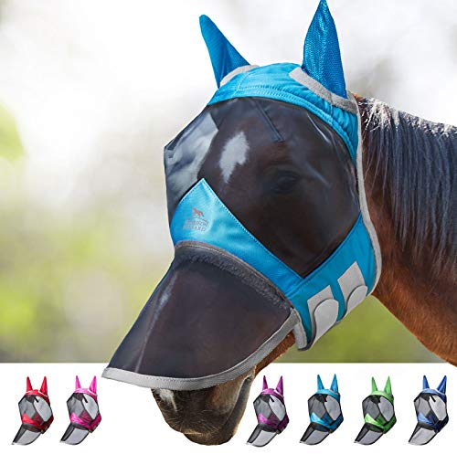 Harrison Howard CareMaster Pro Luminous Horse Fly Mask Large Eye Space Long Nose with Ears UV Protection for Horse Aquamarin M