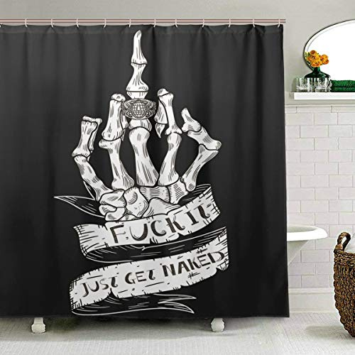 ZOEO Get Named Skull Shower Curtain Backdrop Black and White Funny Rock Roll Halloween Bathroom Home Decor Set Fabric Bridal Polyester Washable Waterproof 12 Hooks for Men Women 72x72 inch
