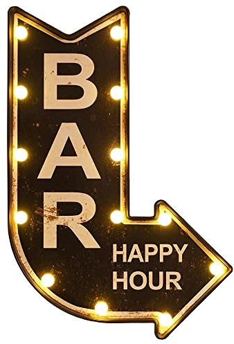zeitzone Wandleuchte BAR Happy Hour mit LED Beleuchtung Wegweiser Vintage Leuchtdeko