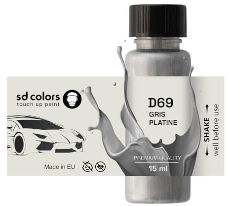 SD COLORS GRIS PLATINE D69 Peinture de retouche 15 ML pour réparer les rayures et les éclats, code couleur D69 GRIS PLATINE (juste la peinture)