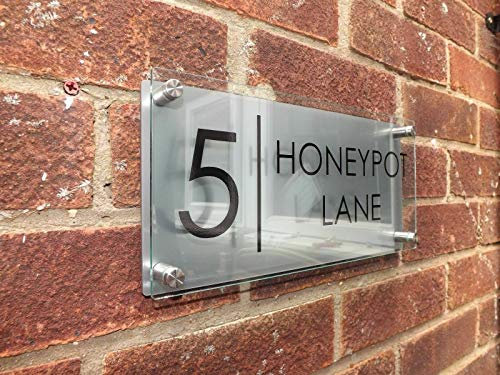 ZXF Z1111 - Targa in vetro con numeri civici e numeri civici Argento