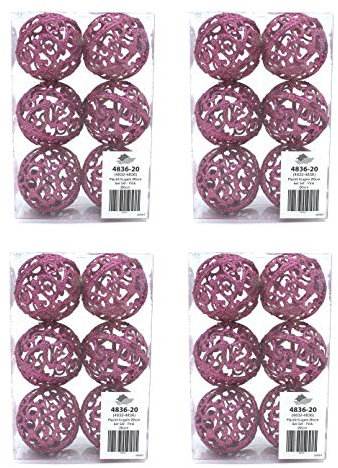 DARO DEKO Weihnachts-Kugel 6cm Glitzer 4 Sets - 24 Kugeln pink